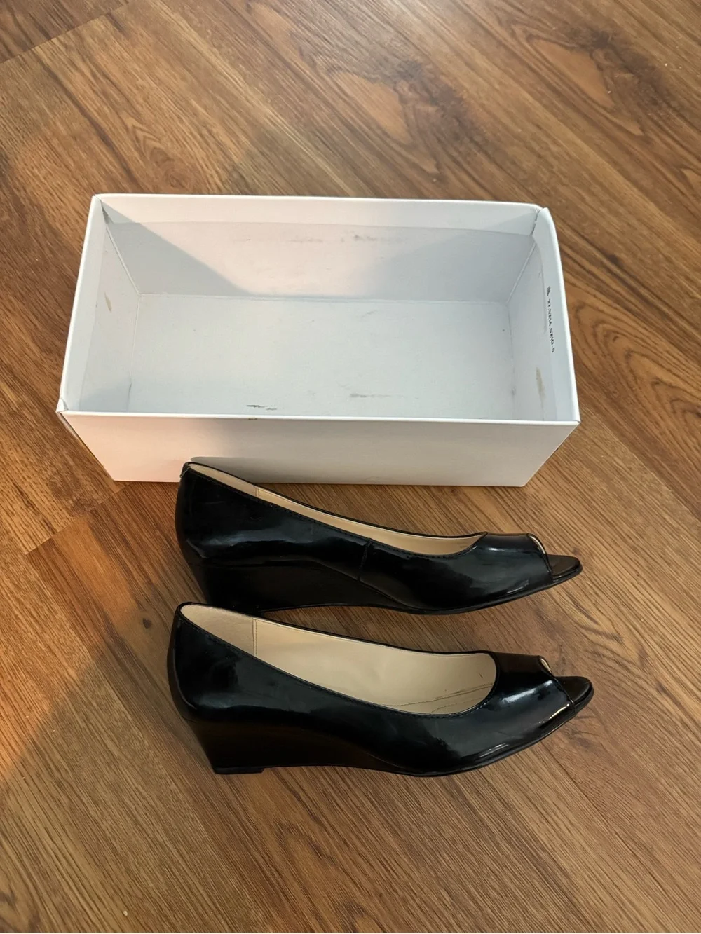 Calvin Klein Women's Black Patent Peep Toe Flats